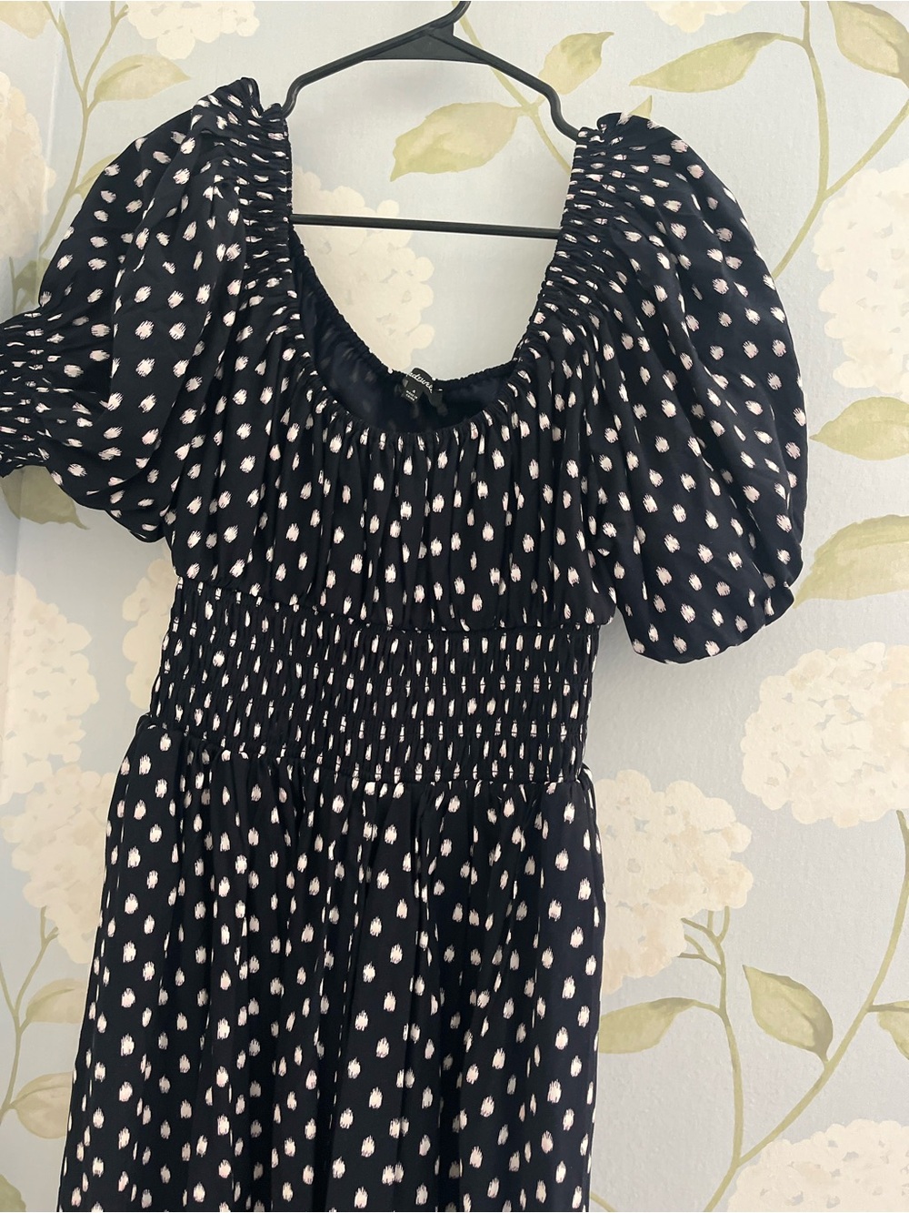 Madewell Bavy Midi Dress with Spot Print and Puff Sleeves